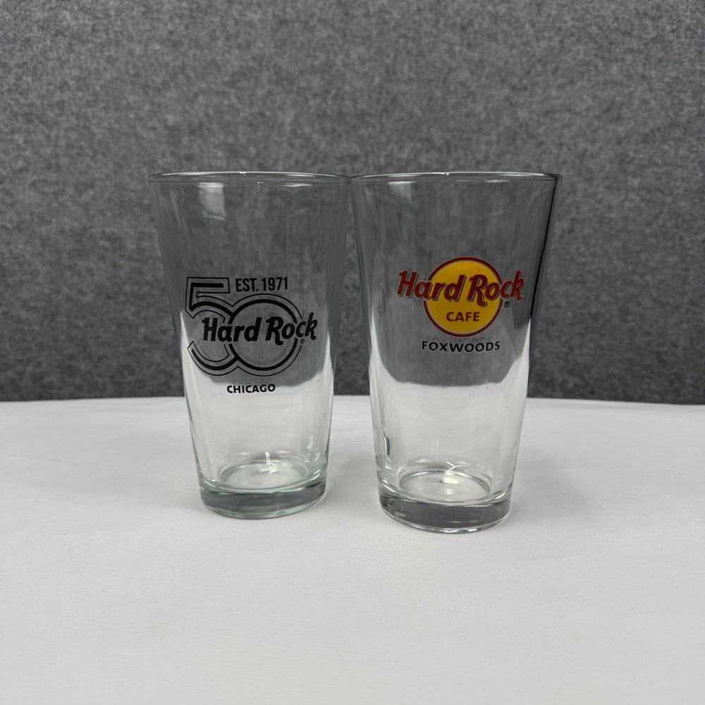 Hard Rock Cafe Pint Glass Set 50th Anniversary Chicago & Foxwoods Logo 16oz‎